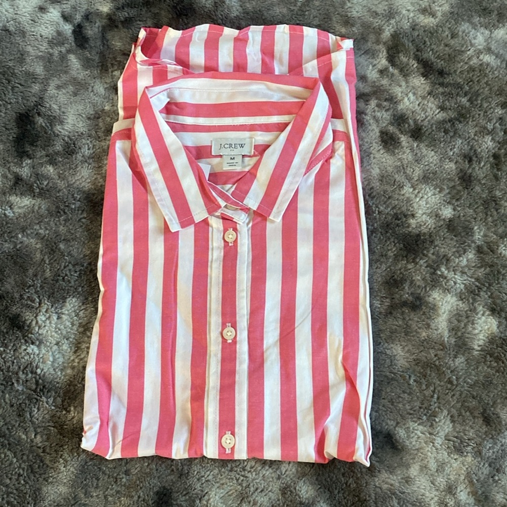 NWT J. Crew Sleeveless Button Down Shirt Pink & White Stripes